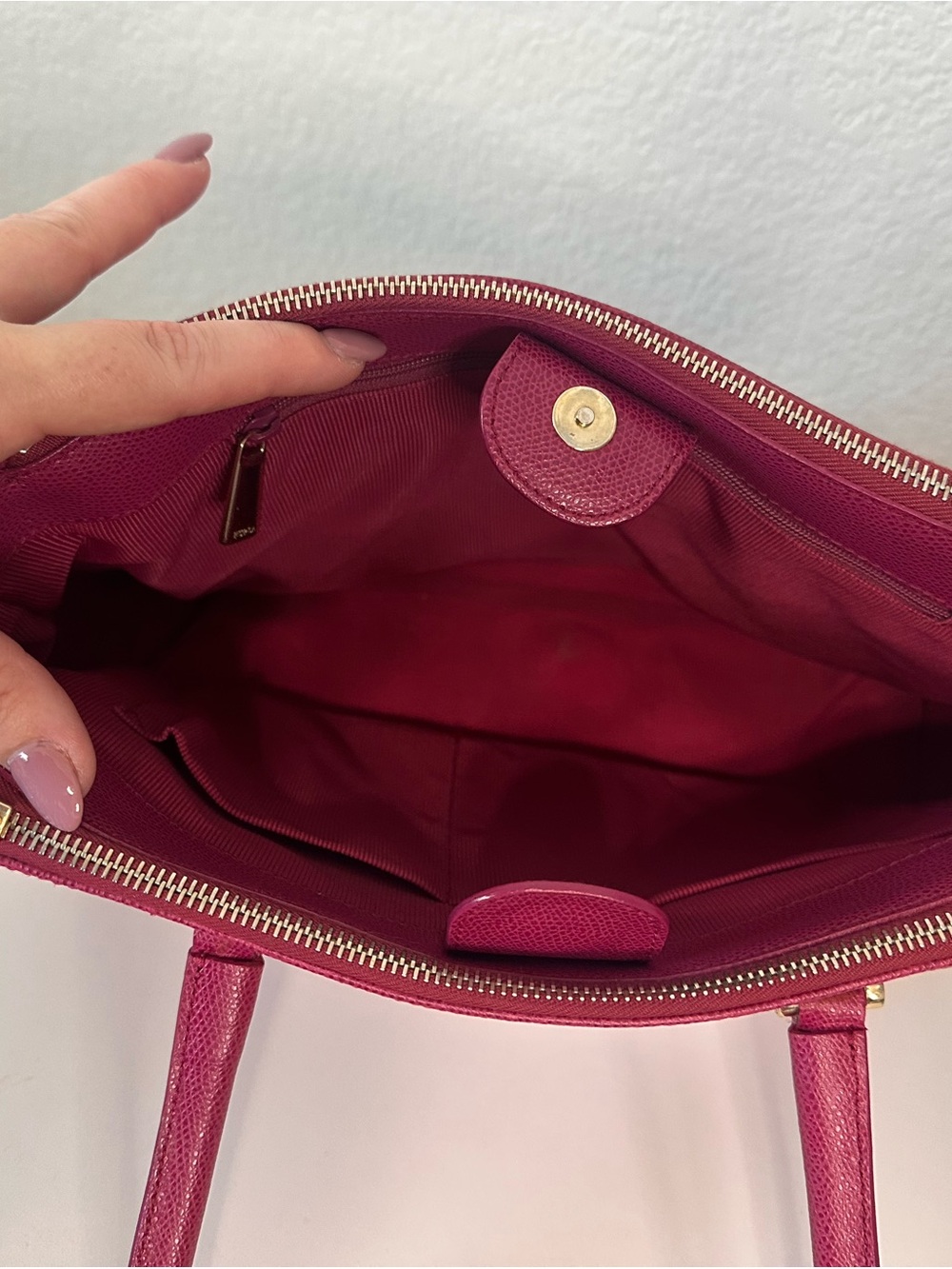 Furla Lotus Tote Bag in Vibrant Rose Pink Textured Leather EUC - Picture 8 of 10